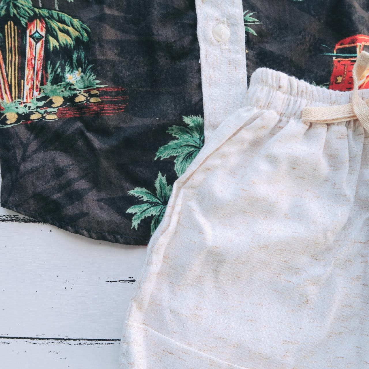 Birch Top & Shorts in Dark Surf Beach and Beige Kohibo - Lil' Tati