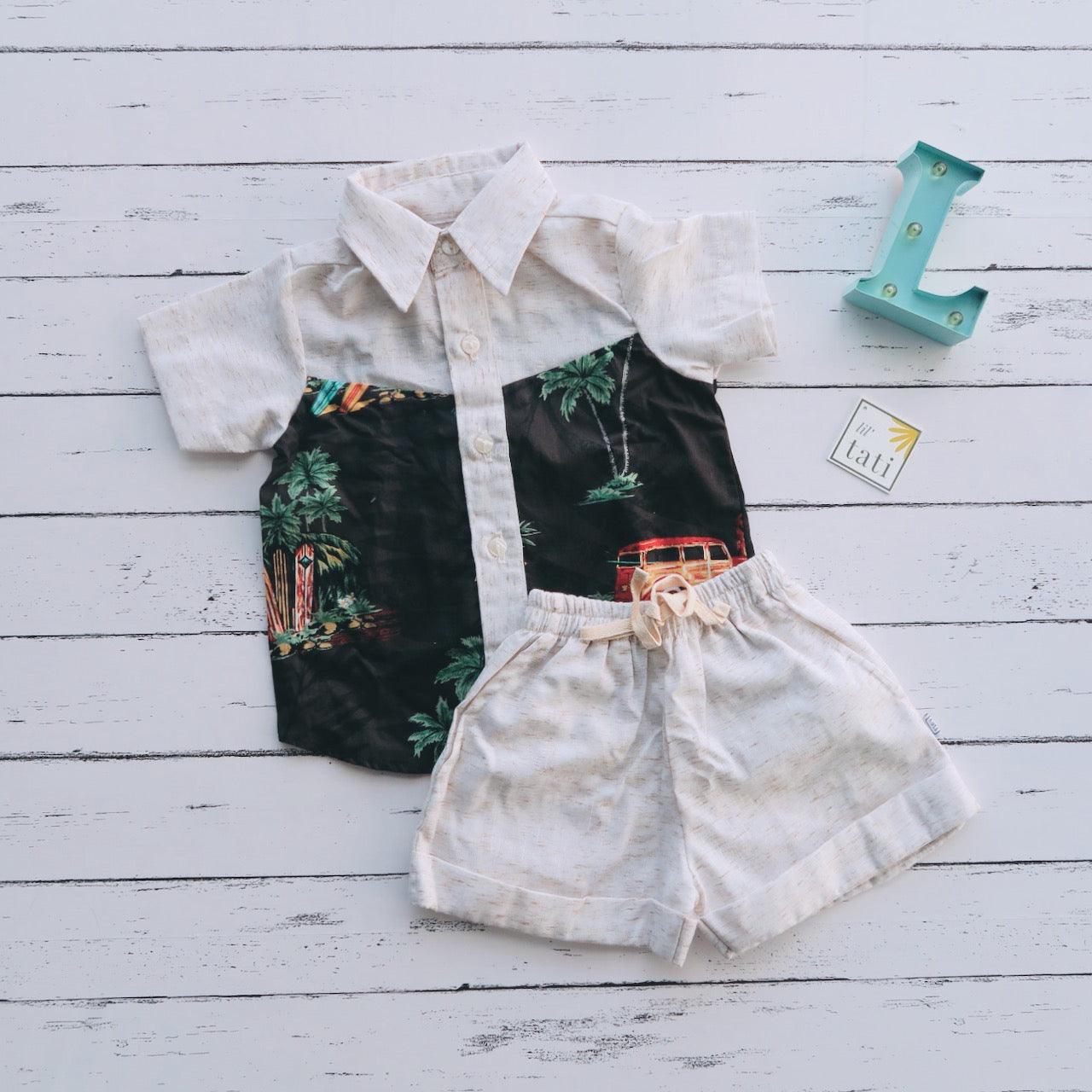 Birch Top & Shorts in Dark Surf Beach and Beige Kohibo - Lil' Tati