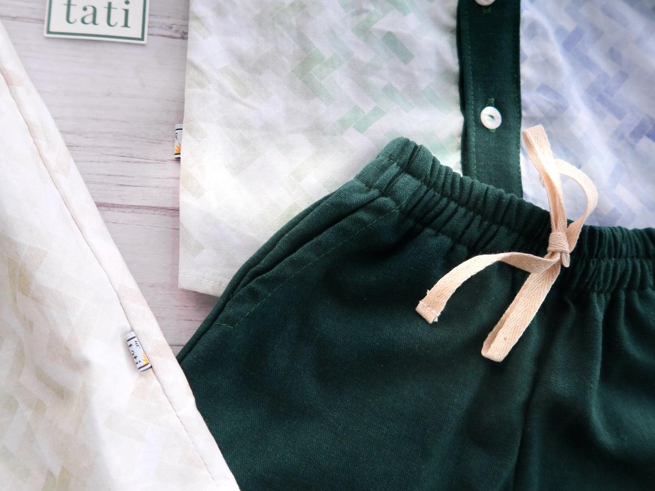 Birch Top & Shorts in Rainbow Ombre and Green Linen - Lil' Tati