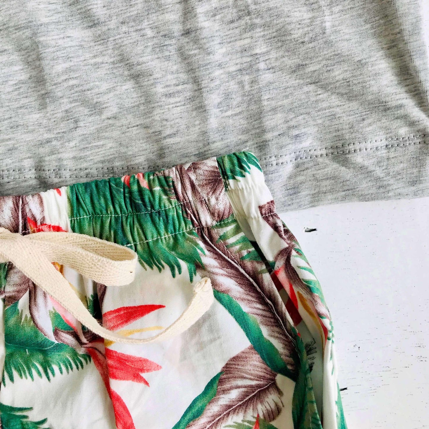 Caper Top & Shorts in Birds of Paradise and Gray Stretch - Lil' Tati