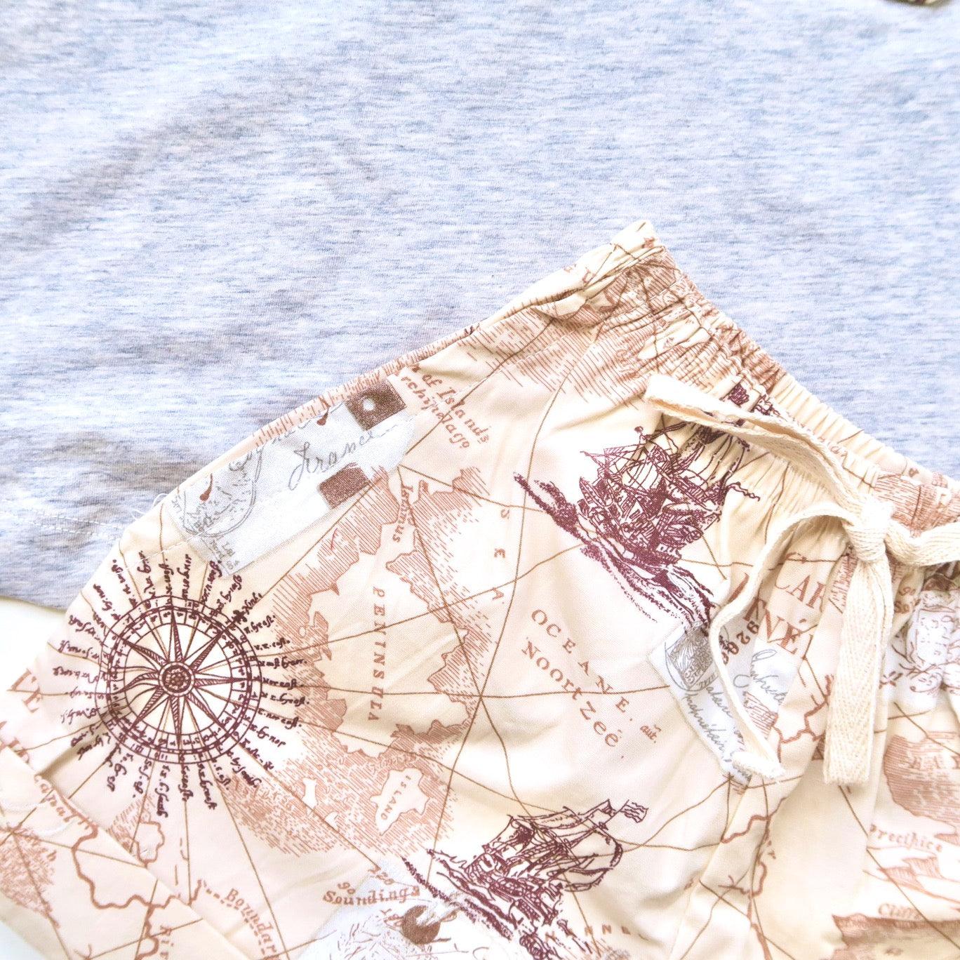 Caper Top & Shorts in Bon Voyage Brown and Gray Stretch - Lil' Tati