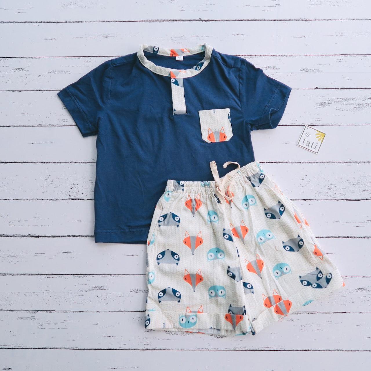 Caper Top & Shorts in Little Fox and Navy Stretch - Lil' Tati