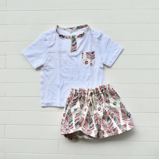 Caper Top & Shorts in Vivid Feather White and White Stretch - Lil' Tati