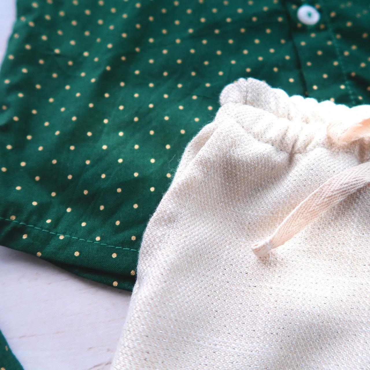 Cedar Top & Shorts in Mini Gold Polka and Sparkly Linen - Lil' Tati