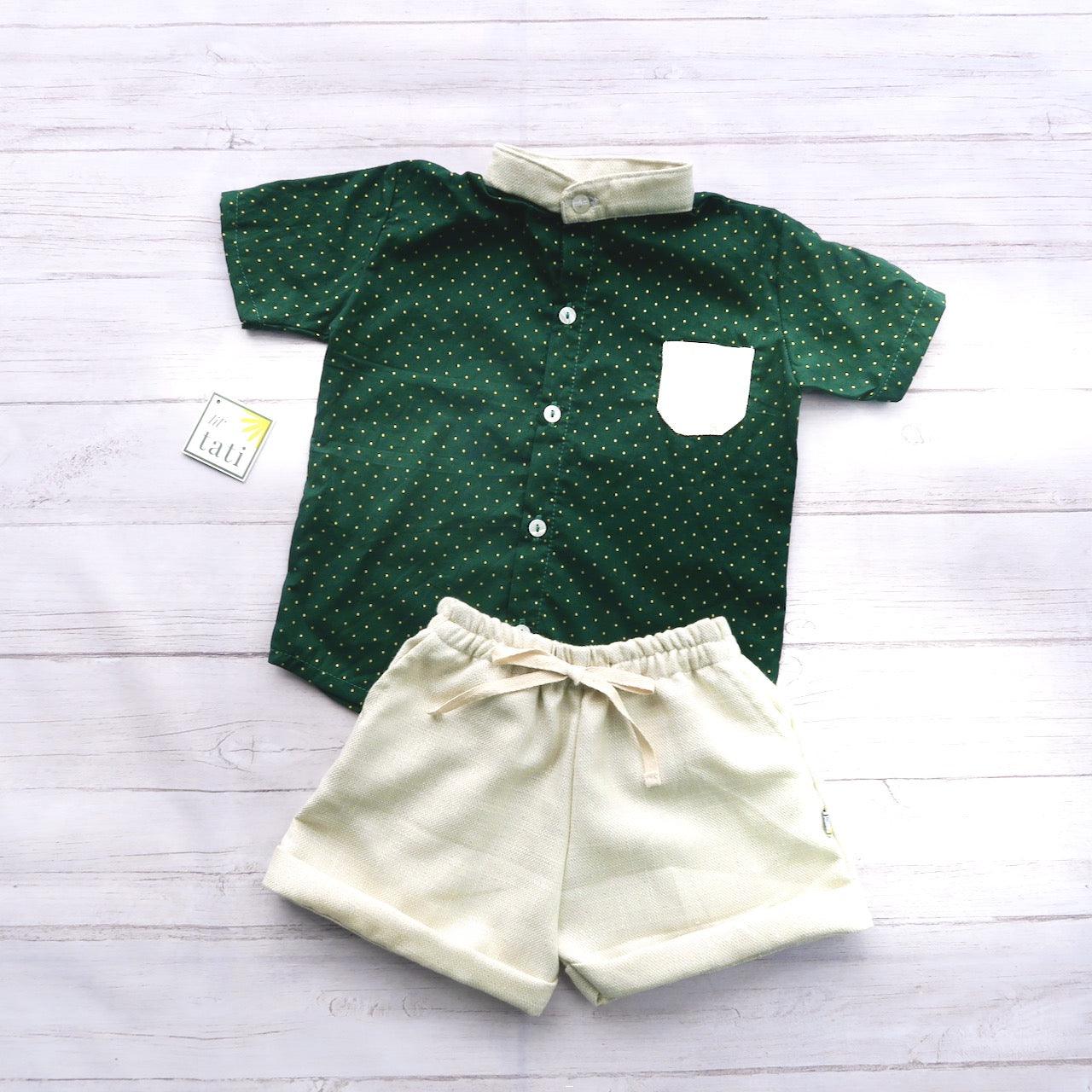 Cedar Top & Shorts in Mini Gold Polka and Sparkly Linen - Lil' Tati