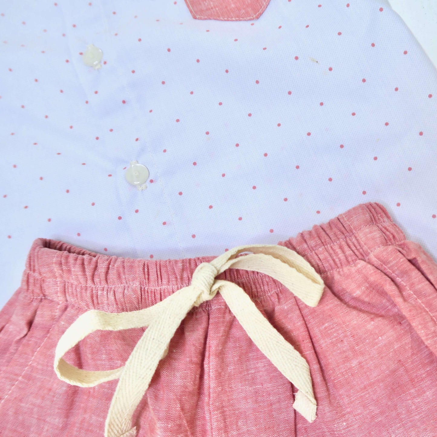 Cedar Top & Shorts in Red Dots on Blue and Red Linen - Lil' Tati