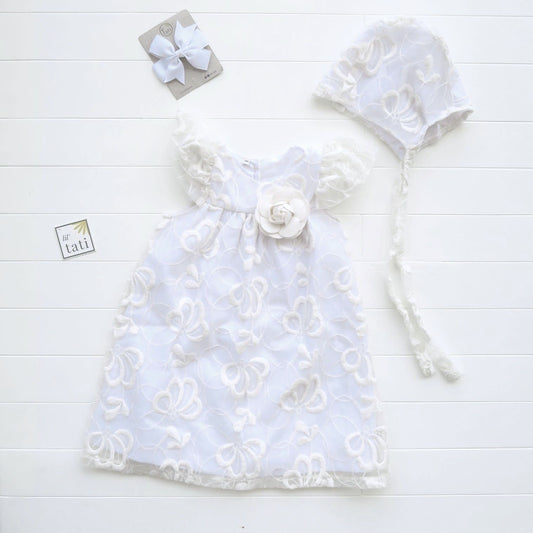 Magnolia Christening Set in Floral Petal Tulle Galaxy White - Lil' Tati