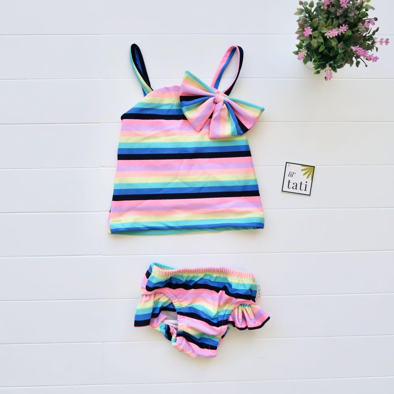 Citrus Swimsuit in Pastel Black Stripes Print - Lil' Tati