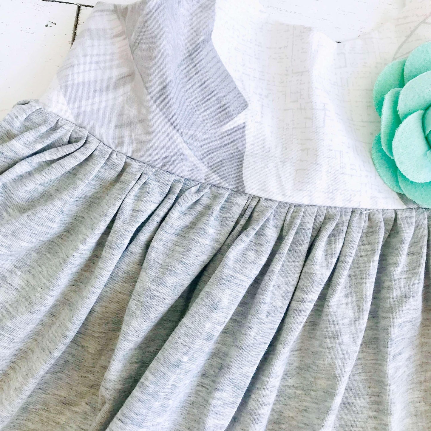 Dahlia Dress in Banana Leaves and Gray Stretch - Lil' Tati