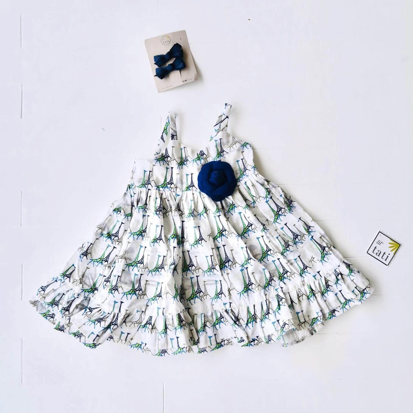 Dahlia Dress in Blue Giraffe Print - Lil' Tati