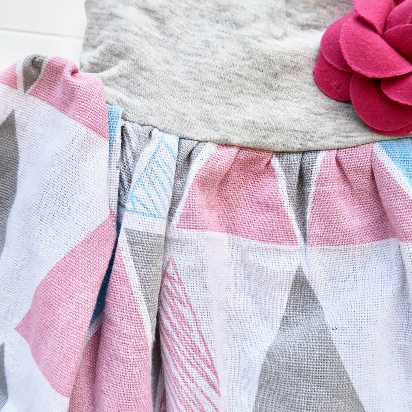 Dahlia Dress in Pink Triangle and Gray Cotton Stretch - Lil' Tati