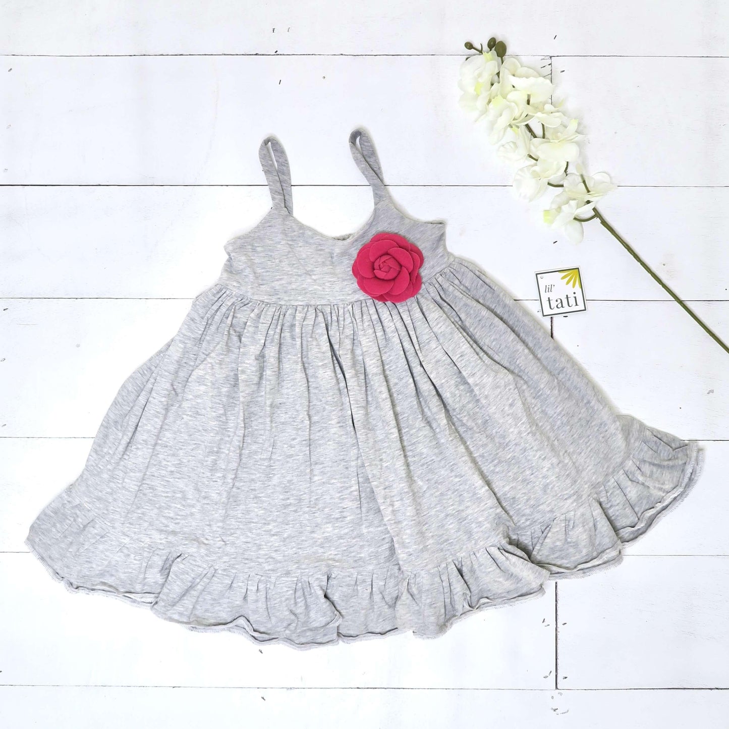 Dahlia Dress in Gray Cotton Stretch - Lil' Tati