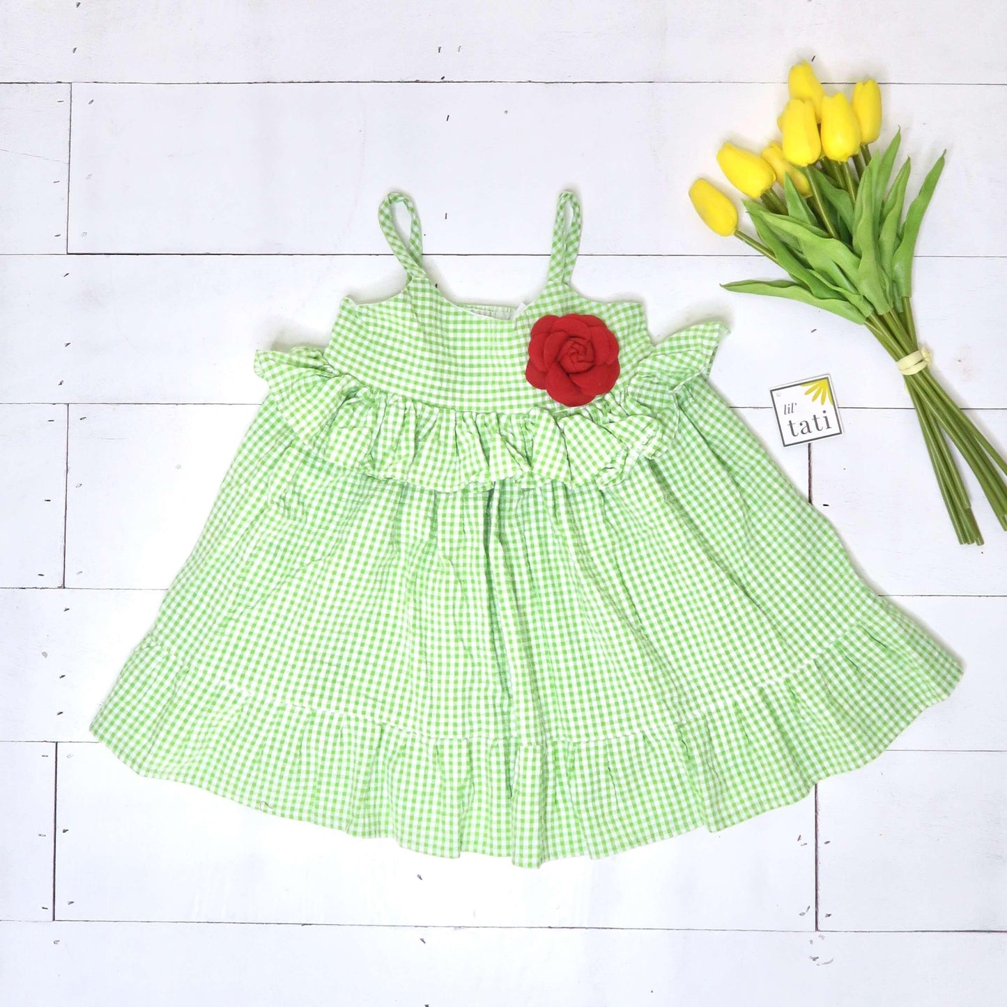 Dahlia Dress in Green Seersucker - Lil' Tati