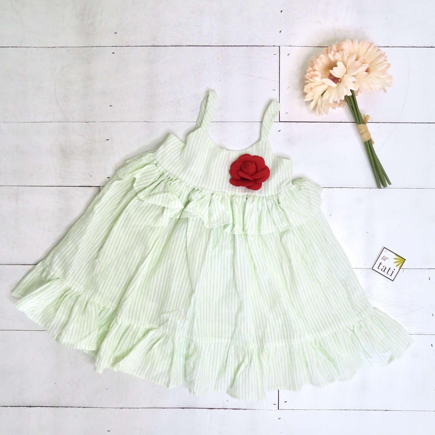 Dahlia Dress in Mint Seersucker - Lil' Tati
