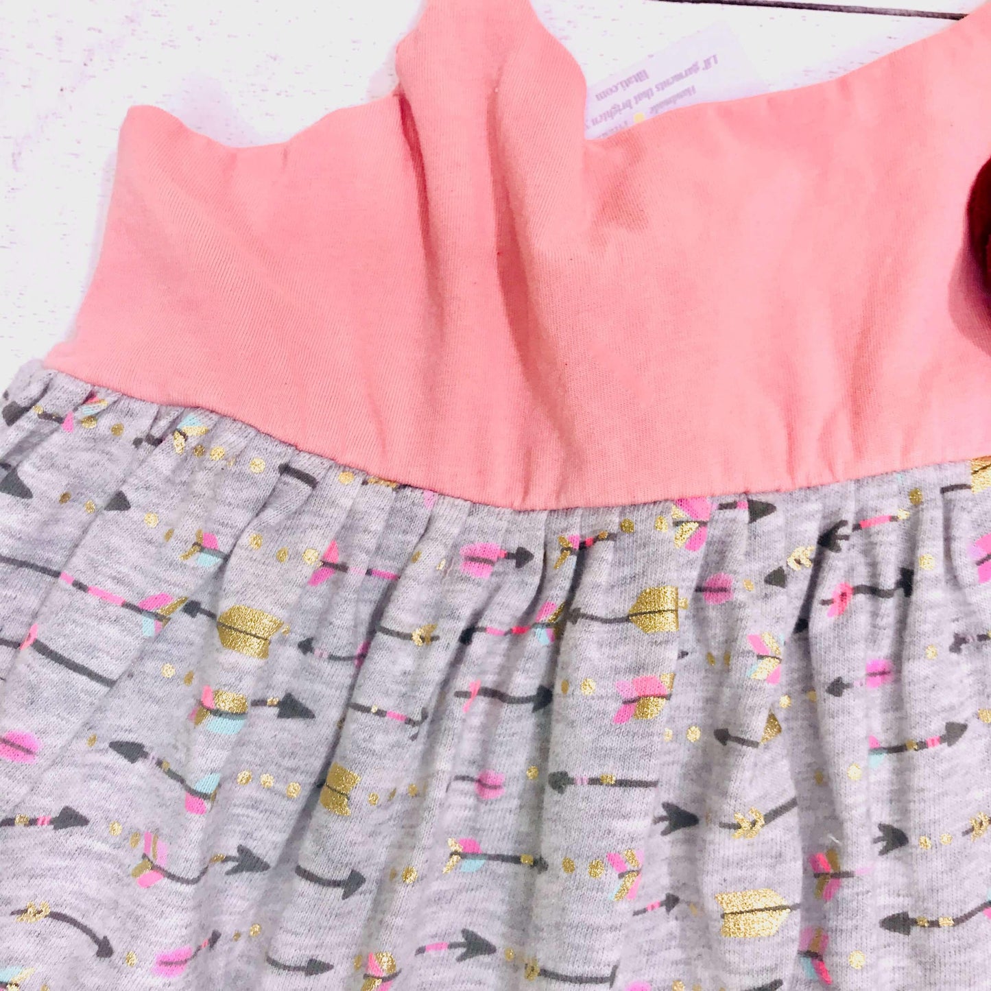 Dahlia Dress in Pink Stretch and Arrows Gray Stretch - Lil' Tati