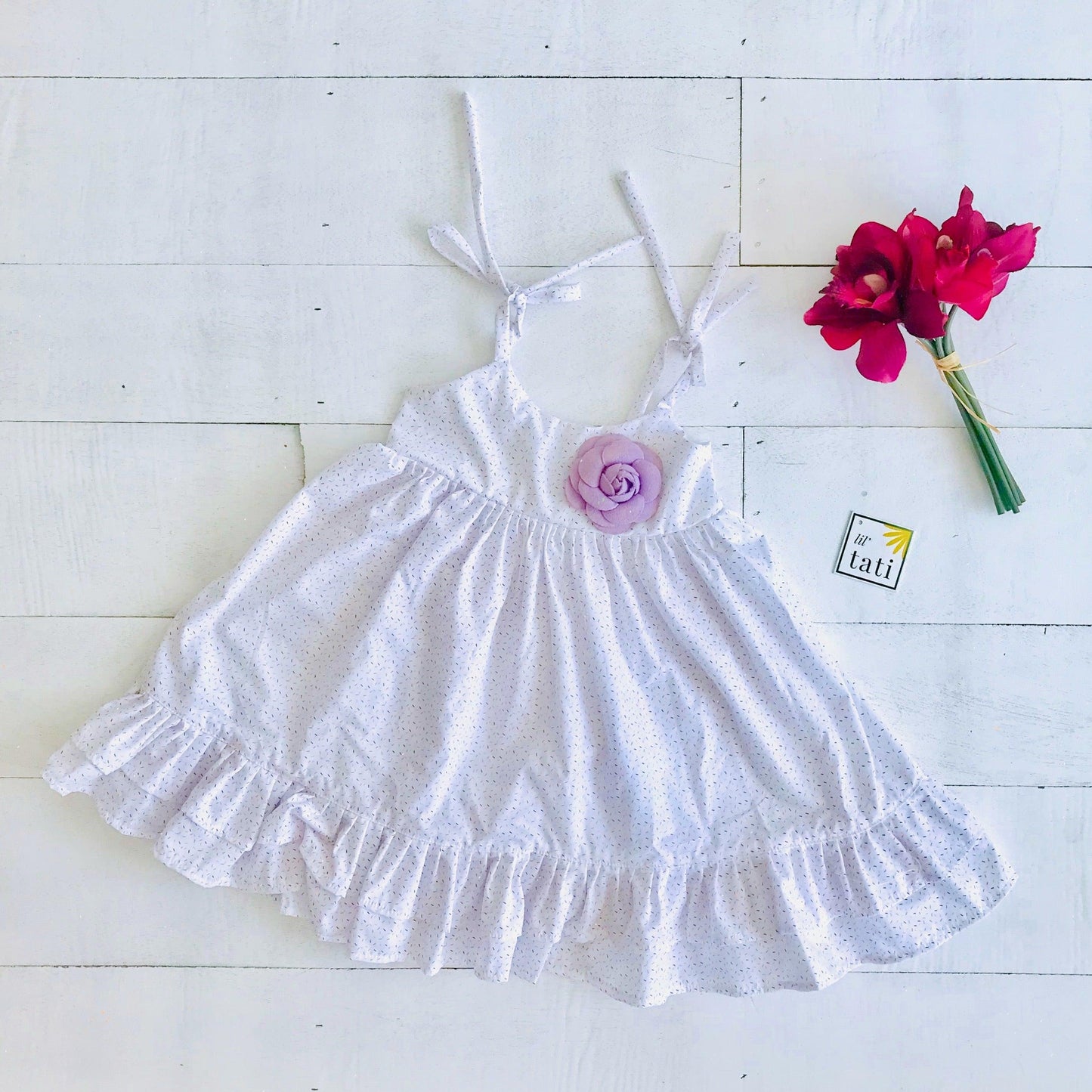 Dahlia Dress - Tie-Strap in Red Confetti - Lil' Tati