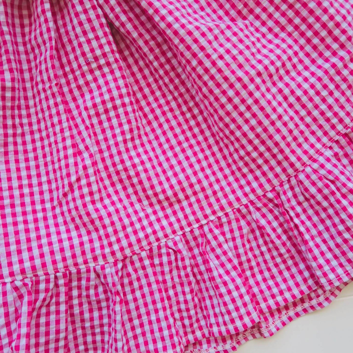 Dahlia Ruffle Bust Dress in Strawberry Seersucker - Lil' Tati