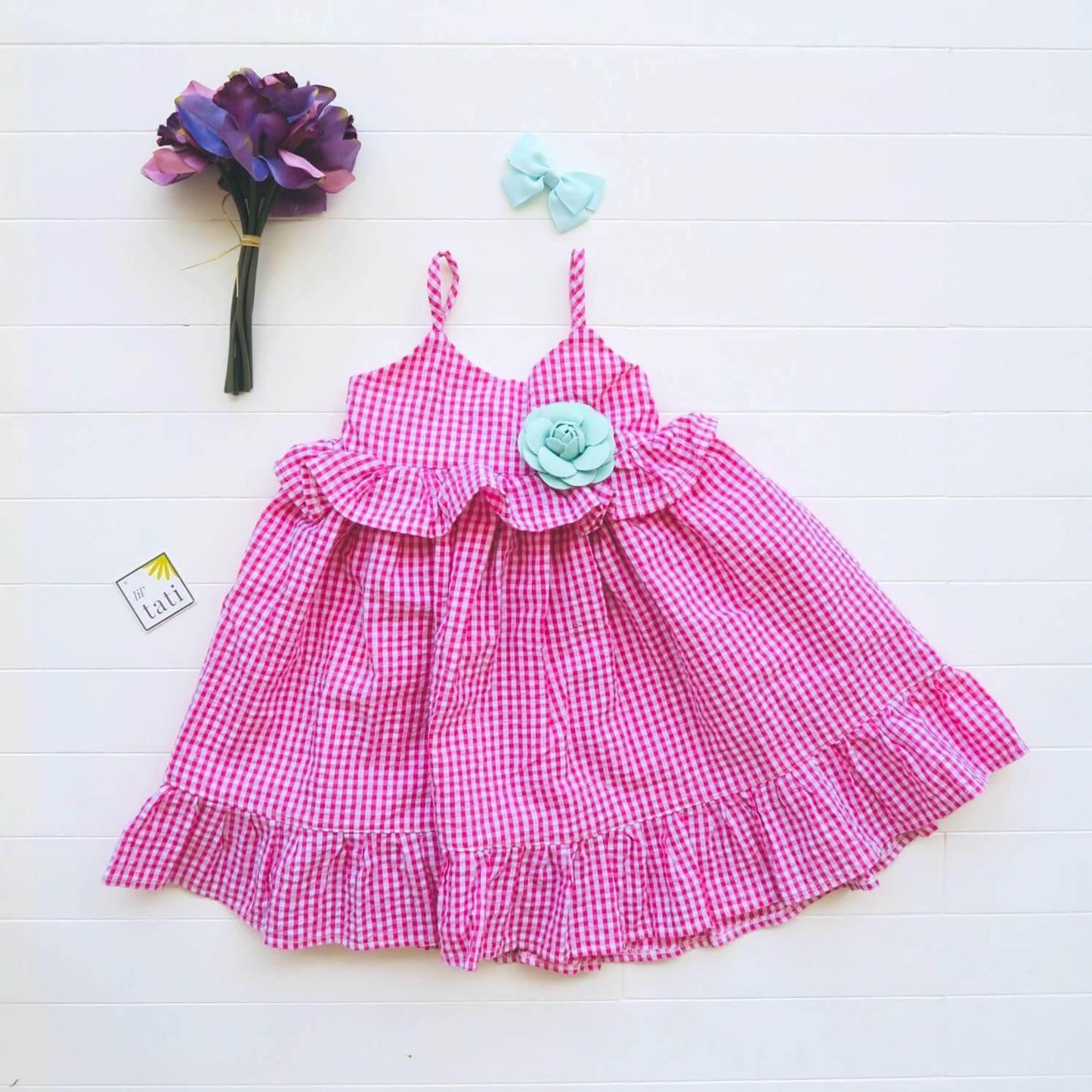 Dahlia Ruffle Bust Dress in Strawberry Seersucker - Lil' Tati