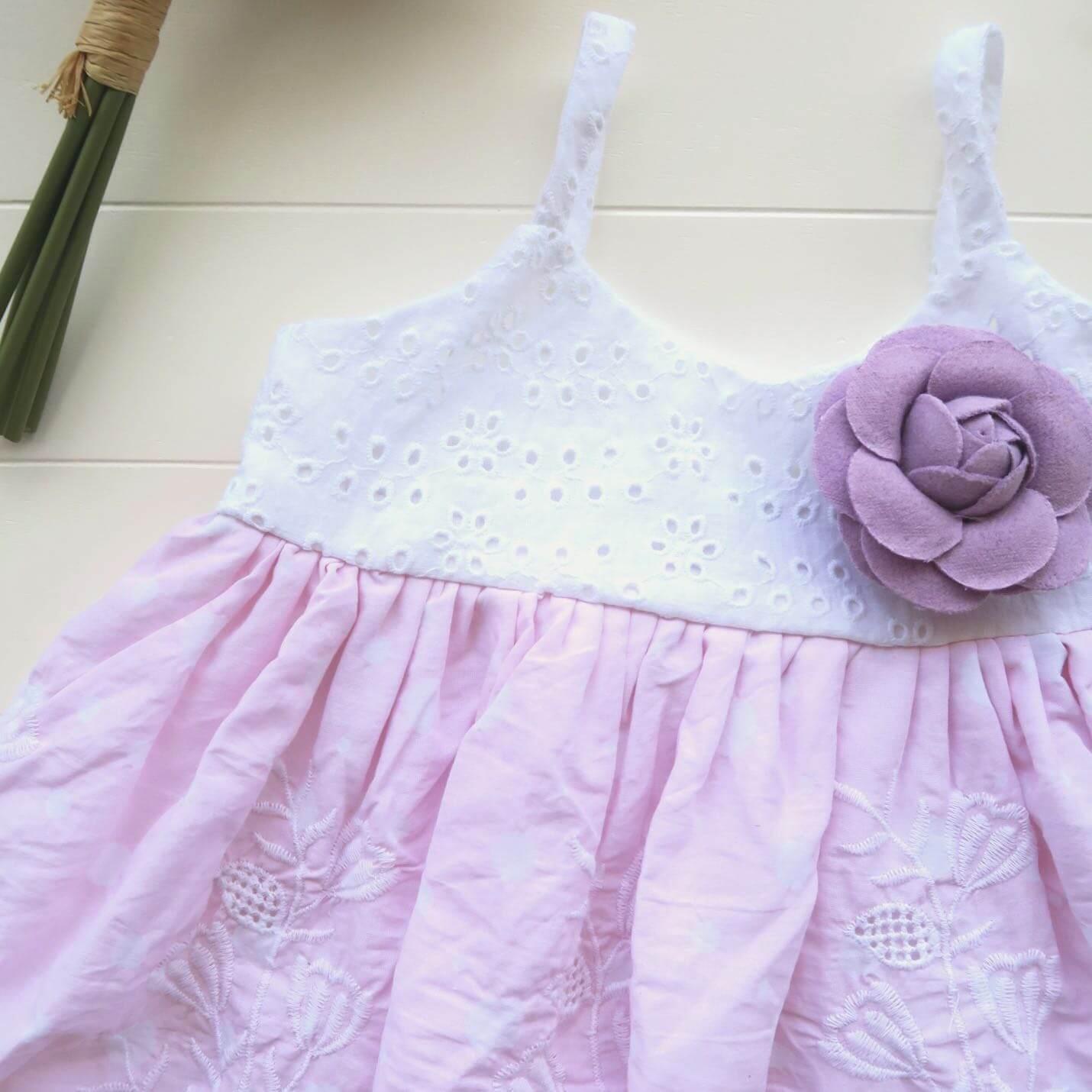 Dahlia Dress in White Eyelet and Pink Polka - Lil' Tati