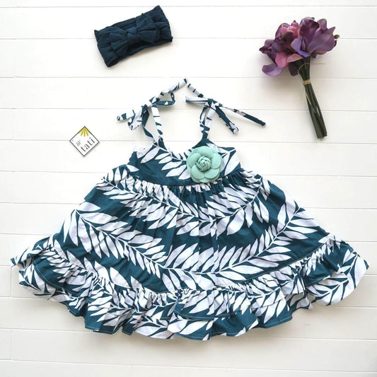 Dahlia Dress - Tie-Strap in Tahitian Leaves Print - Lil' Tati