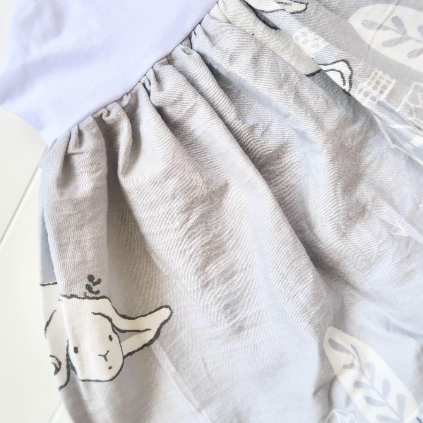 Dahlia Dress - Tie-Strap in Bunnies Gray Print and White Cotton Stretch - Lil' Tati