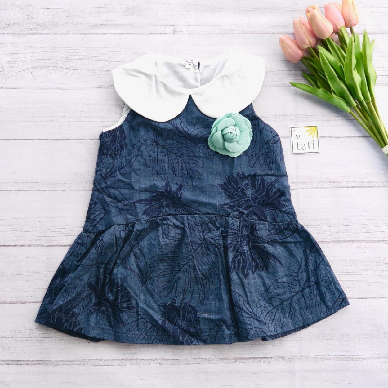 Daisy Dress in Navy Flowers Print - Lil' Tati