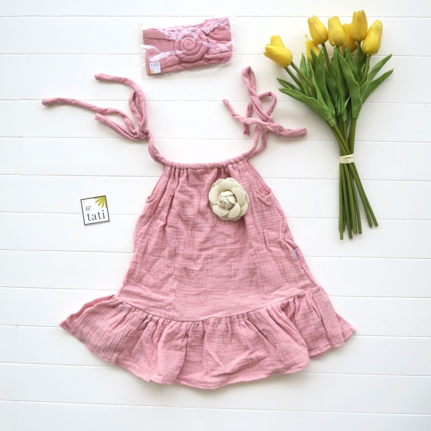 Daphne Dress in Crepe - Old Rose - Lil' Tati