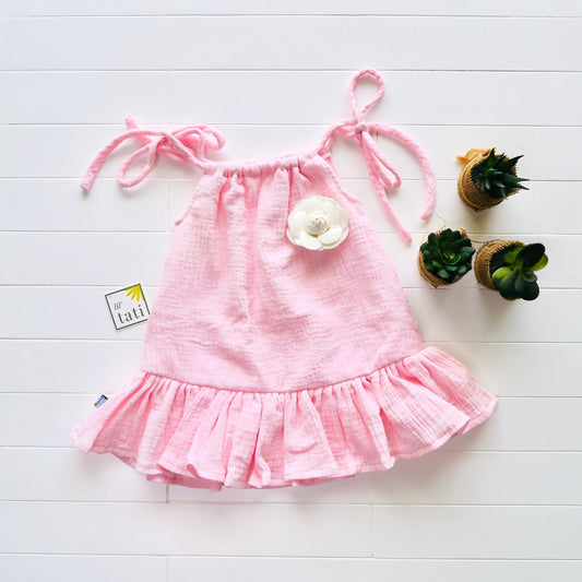 Daphne Dress in Crepe - Pink - Lil' Tati