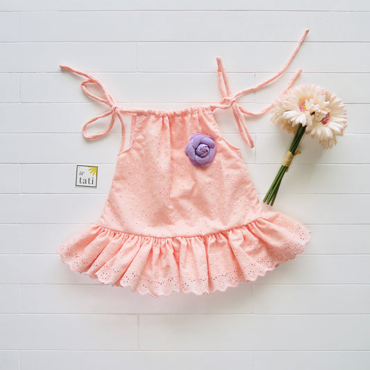 Daphne Dress in Peach Eyelet - Lil' Tati