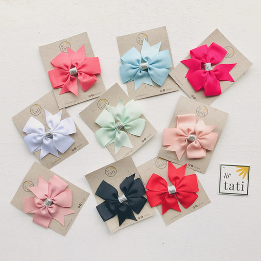 Silver Flower Bow Hair Clips - Lil' Tati