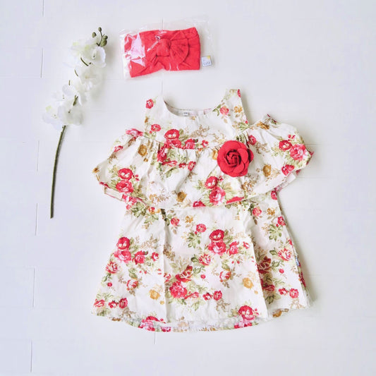 Hyacinth Dress in Red Flowers Print - Lil' Tati