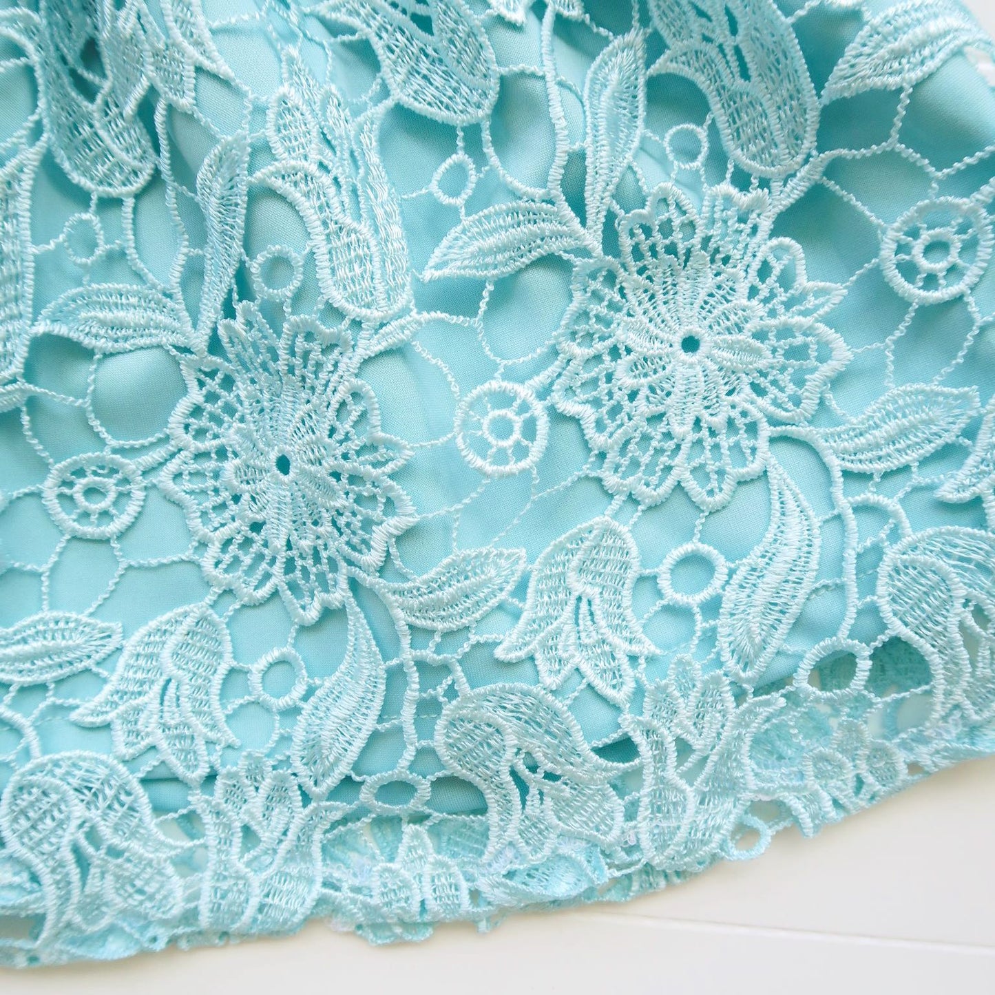 Iris Dress in Cyan Neoprene & Floral Lace - Lil' Tati