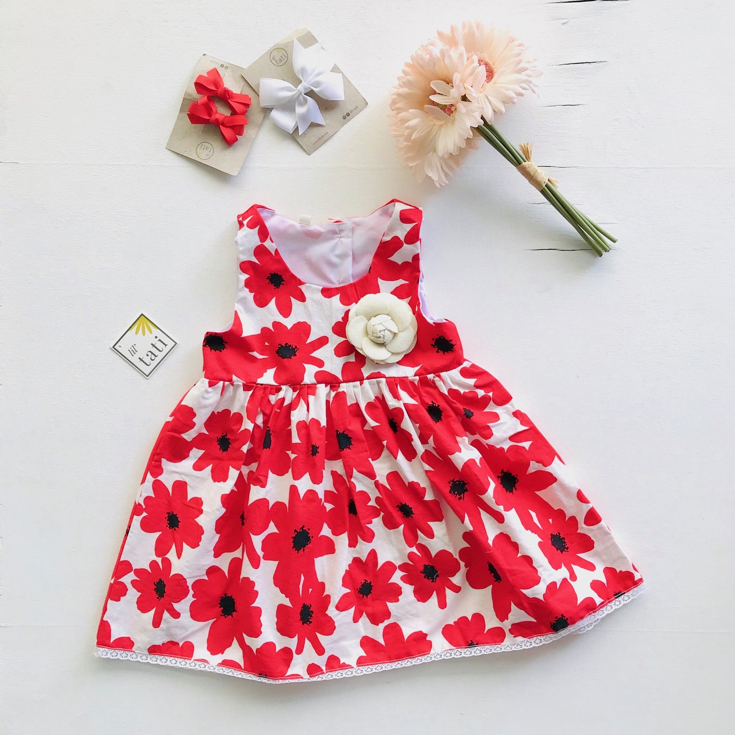Iris Dress in Edgy Floral Red - Lil' Tati