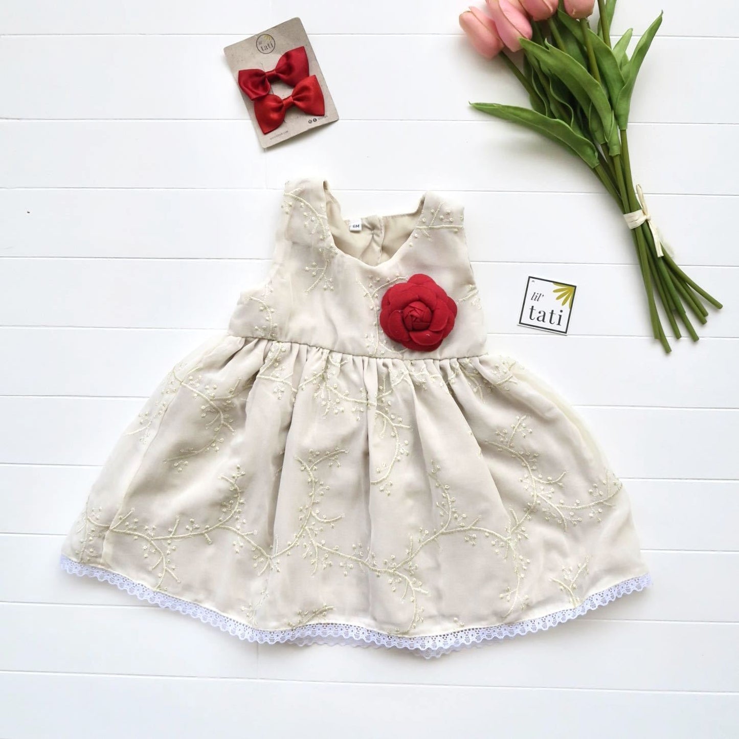 Iris Dress in Nude Gold Vine Tulle - Lil' Tati