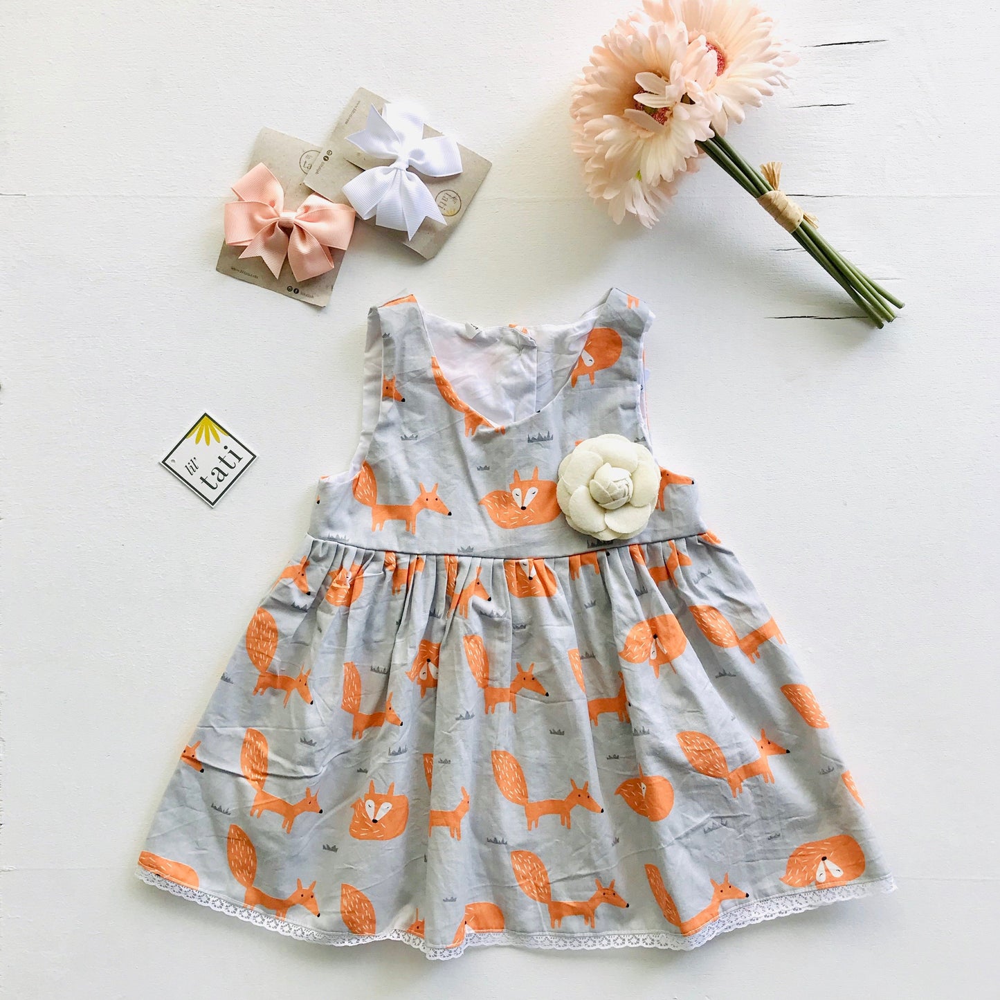 Iris Dress in Orange Gray Fox - Lil' Tati