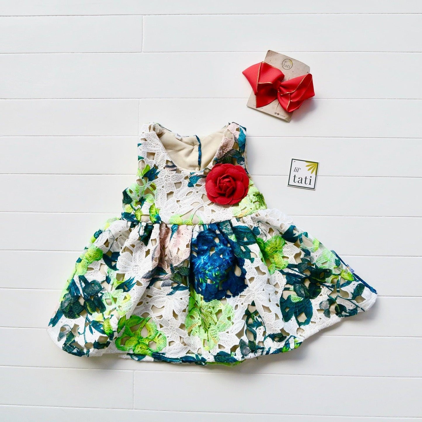 Iris Dress in Green Flower Lace - Lil' Tati