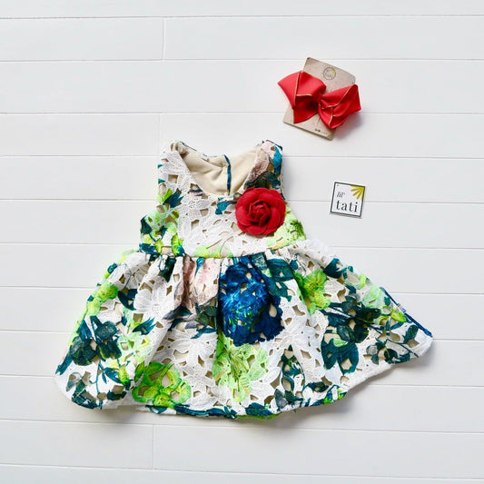 Iris Dress in Green Flower Lace - Lil' Tati