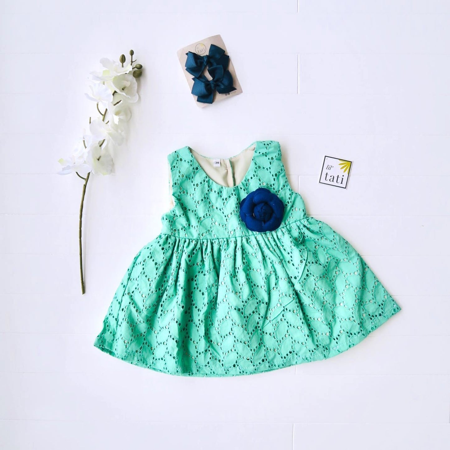 Iris Dress in Jade Leaves Eyelet - Lil' Tati