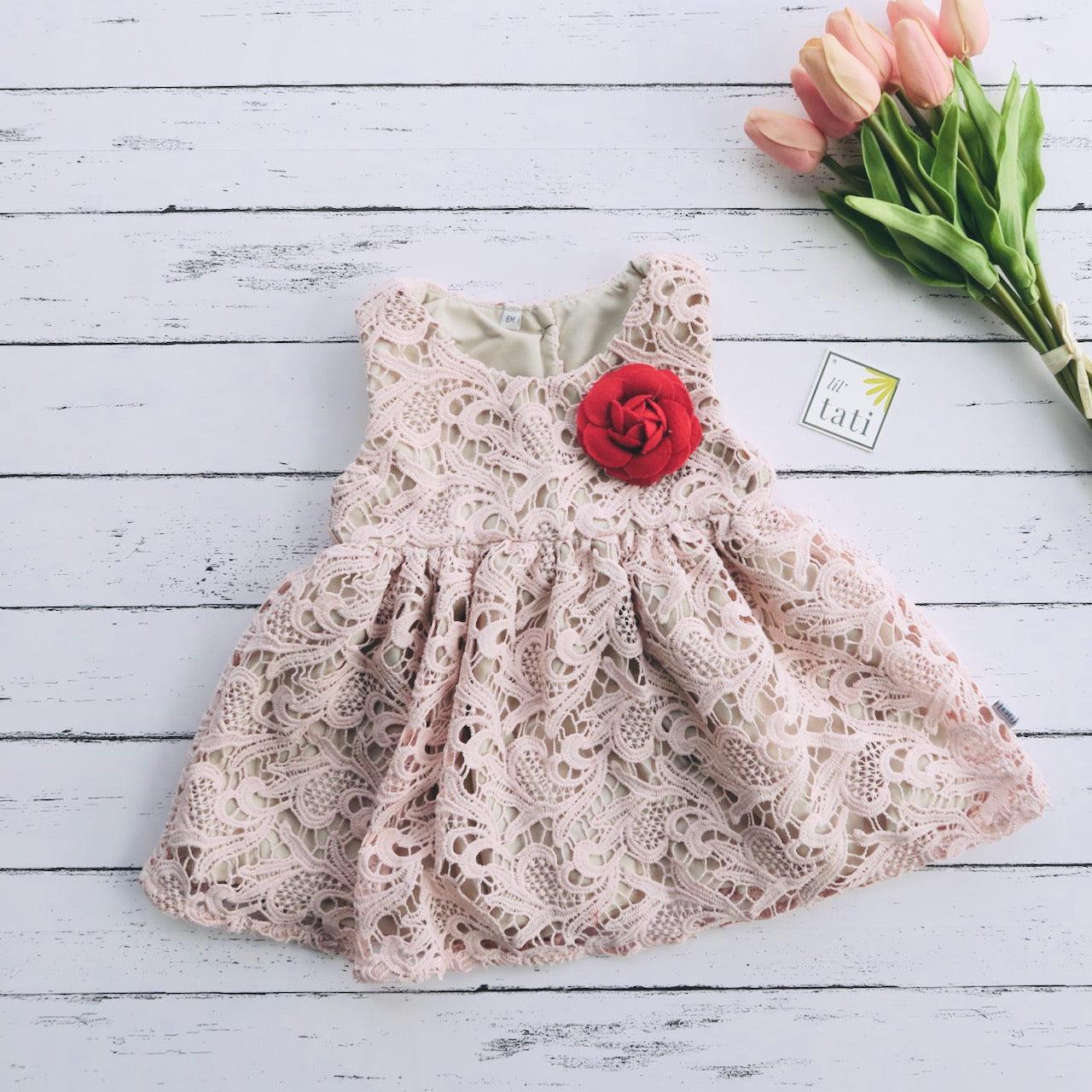Iris Dress in Light Pink Paisley Lace - Lil' Tati