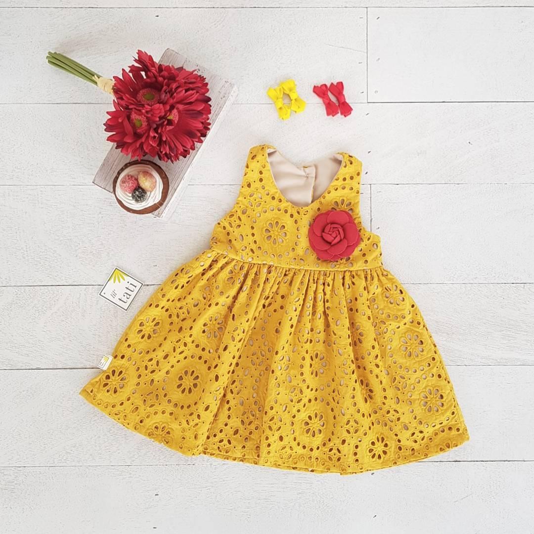Iris Dress in Marigold Eyelet - Lil' Tati