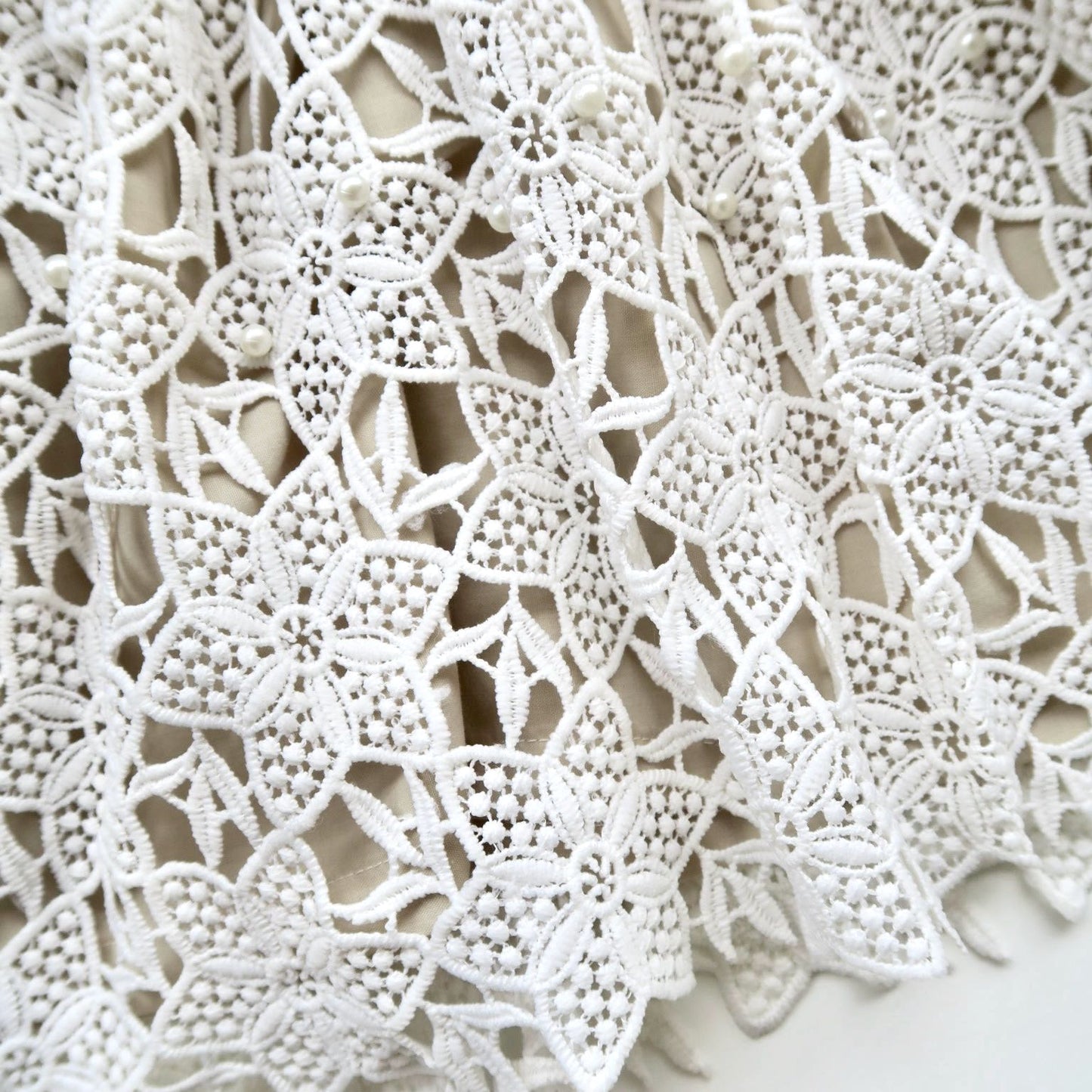 Iris Dress in Nude White Pearl Eyelet - Lil' Tati