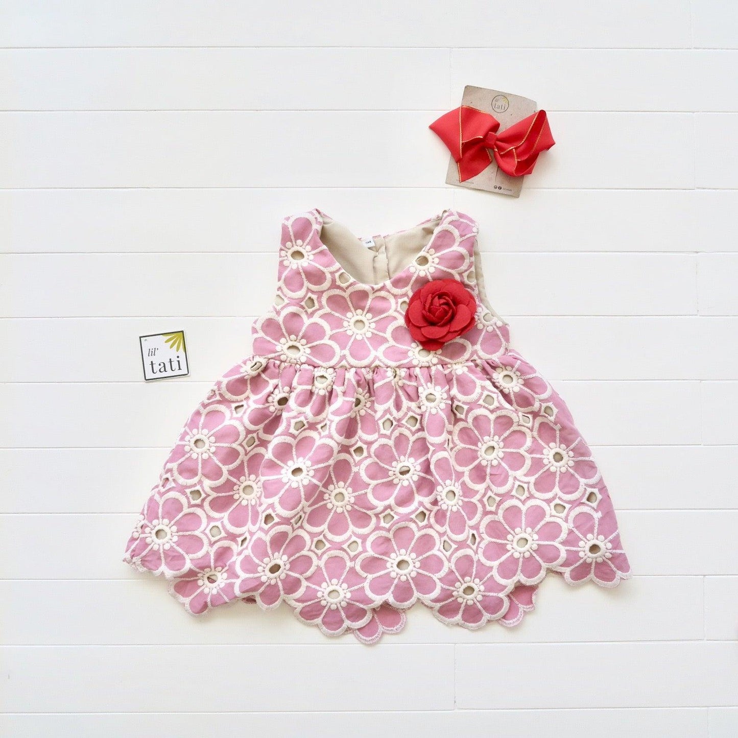 Iris Dress in Old Rose Embroidery - Lil' Tati