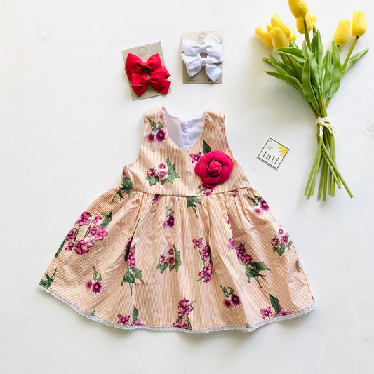 Iris Dress in Orange Stripes Bloom - Lil' Tati
