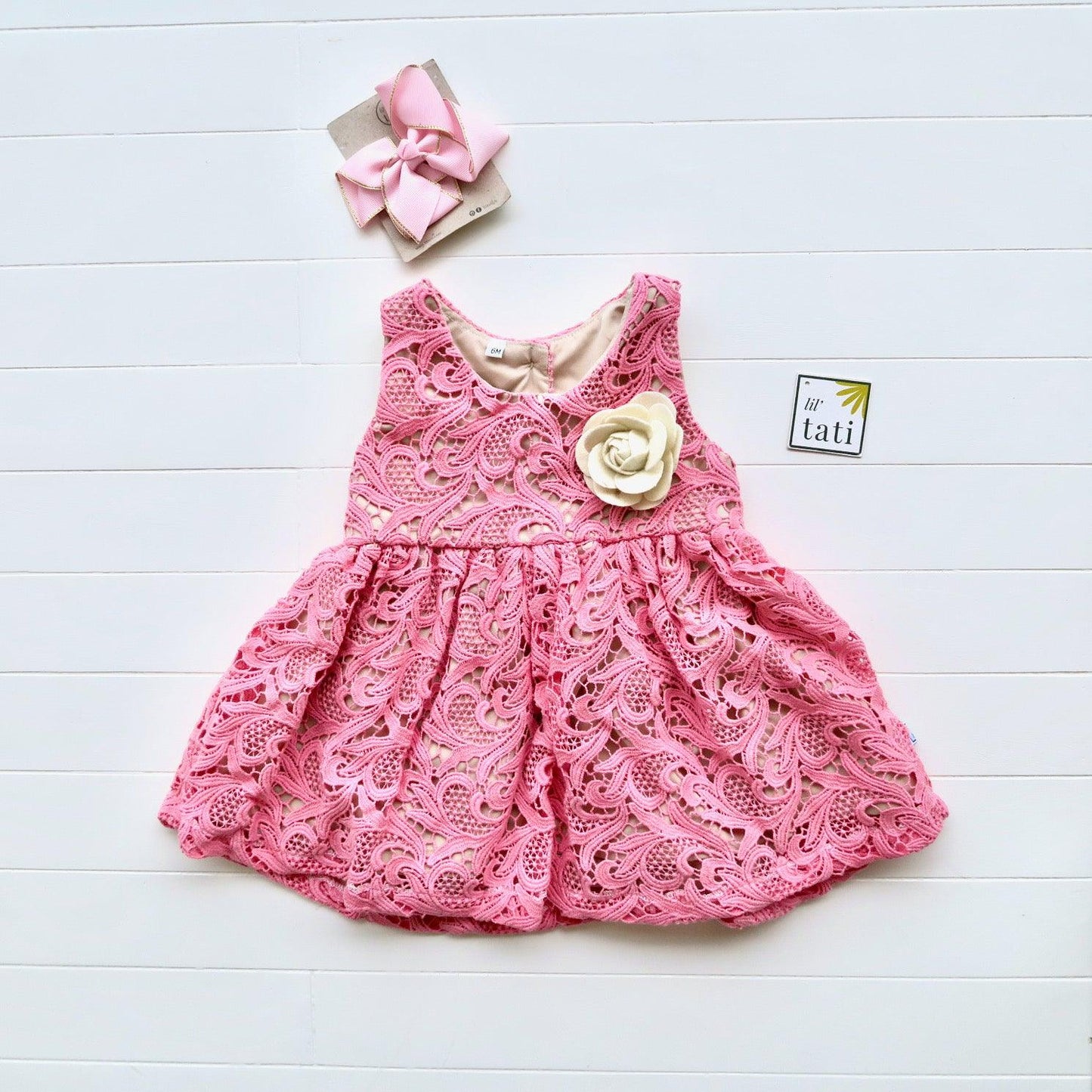 Iris Dress in Paisley Lace Pink - Lil' Tati