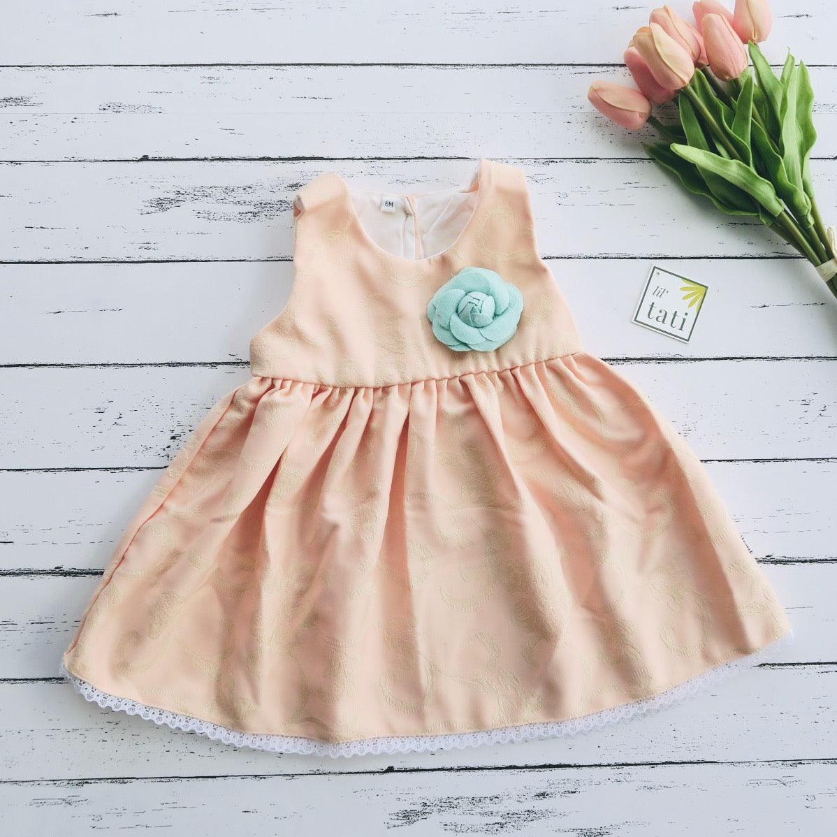 Iris Dress in Peach Baroque Print - Lil' Tati