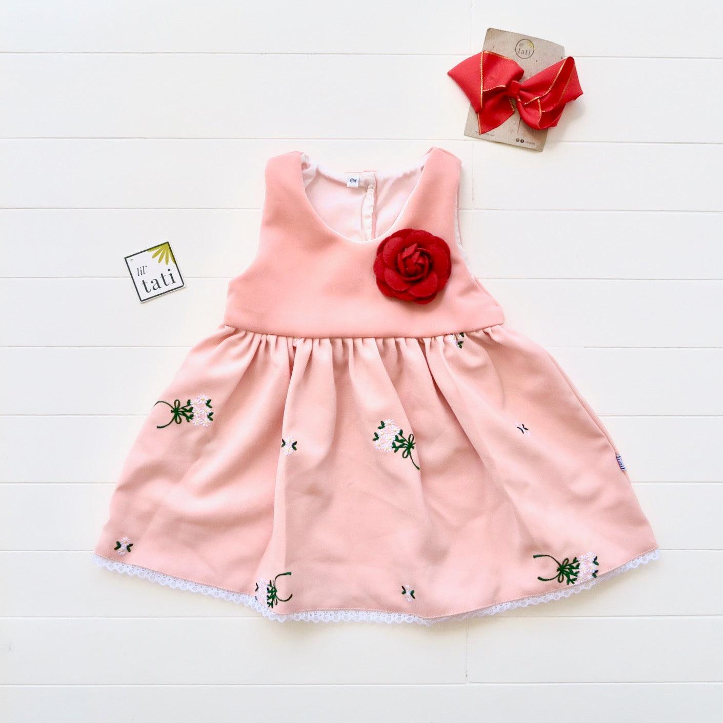 Iris Dress in Peach Embroidery - Lil' Tati
