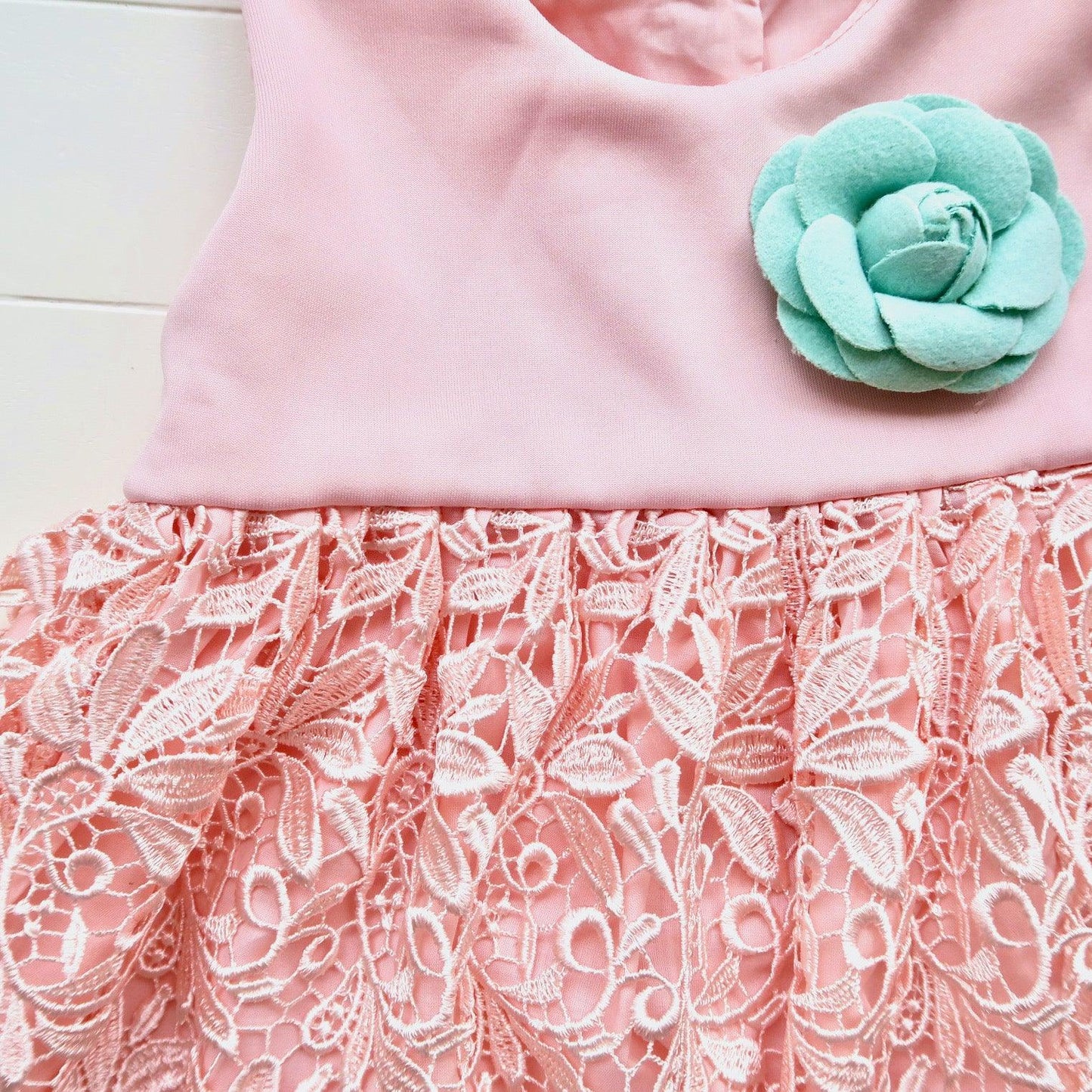 Iris Dress in Peach Pink Neoprene and Lace - Lil' Tati