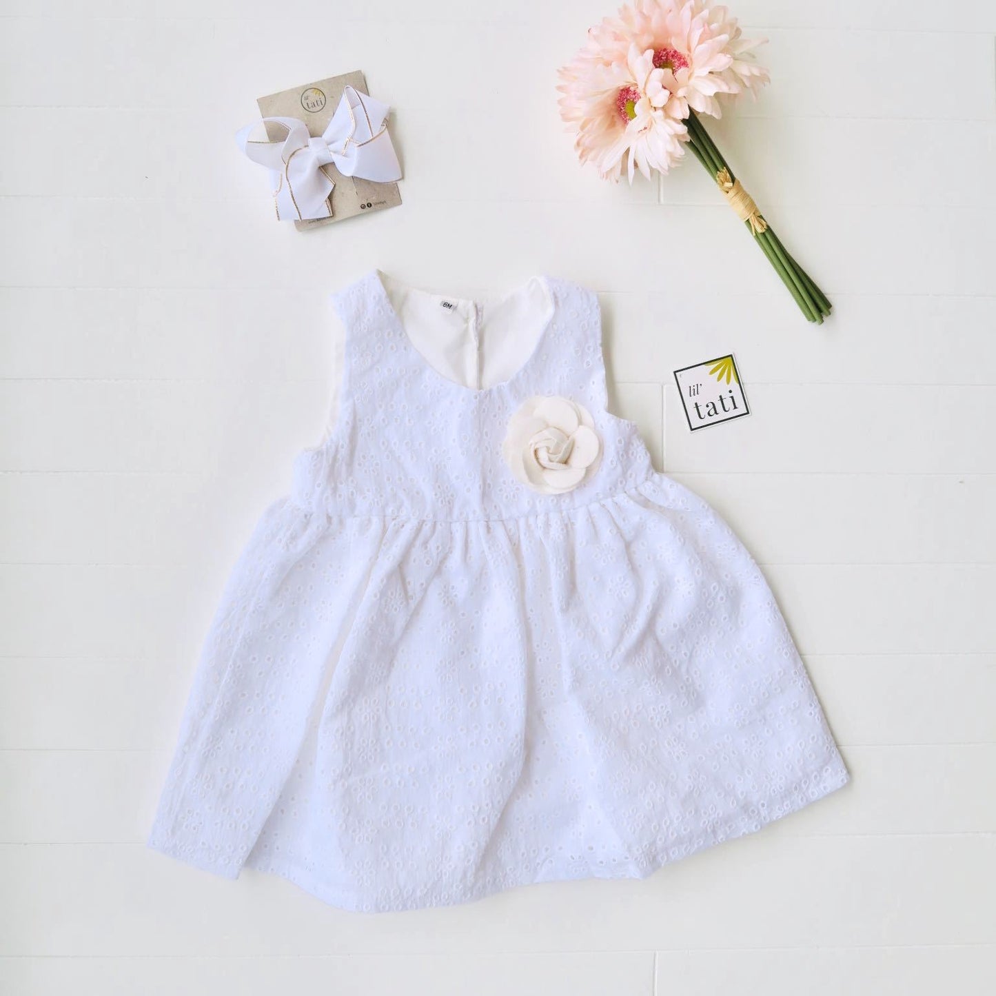 Iris Dress in Petal Dots White Eyelet - Lil' Tati