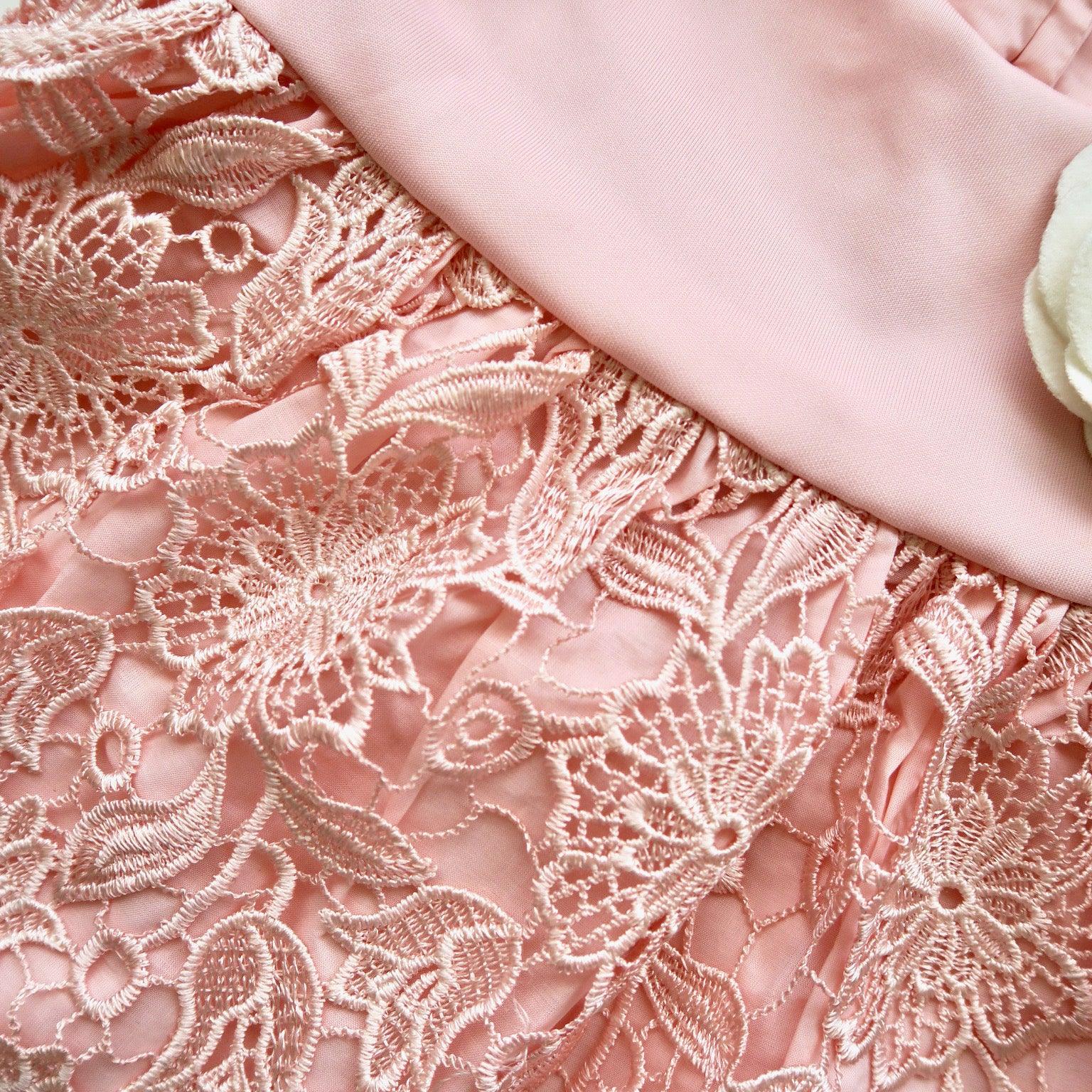 Iris Dress in Pink Neoprene & Pink Shiny Lace - Lil' Tati