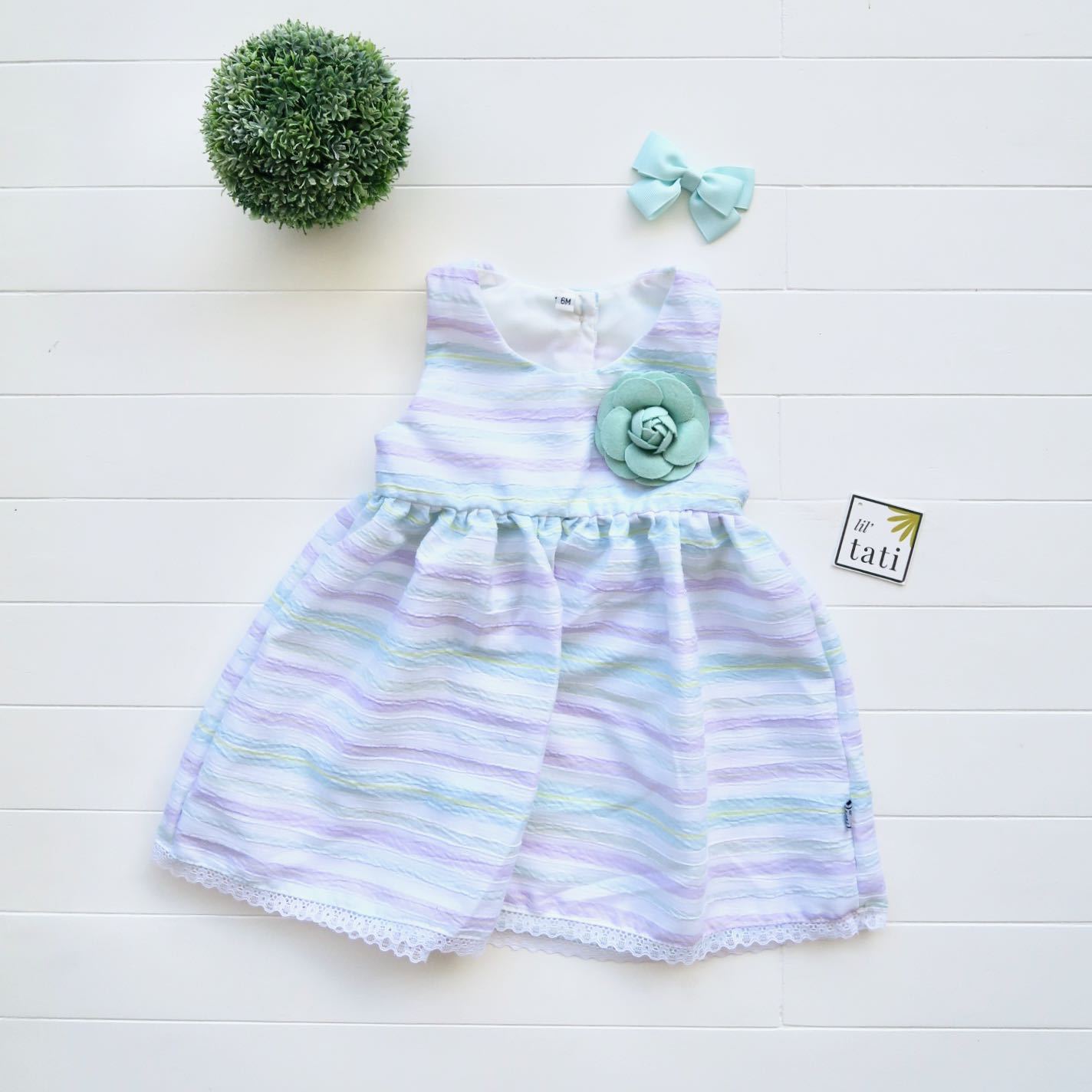 Iris Dress in Purple Mint Stripes - Lil' Tati